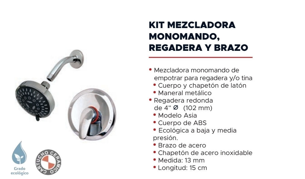 Kit de Monomando de regadera y regadera con brazo 34-ACB