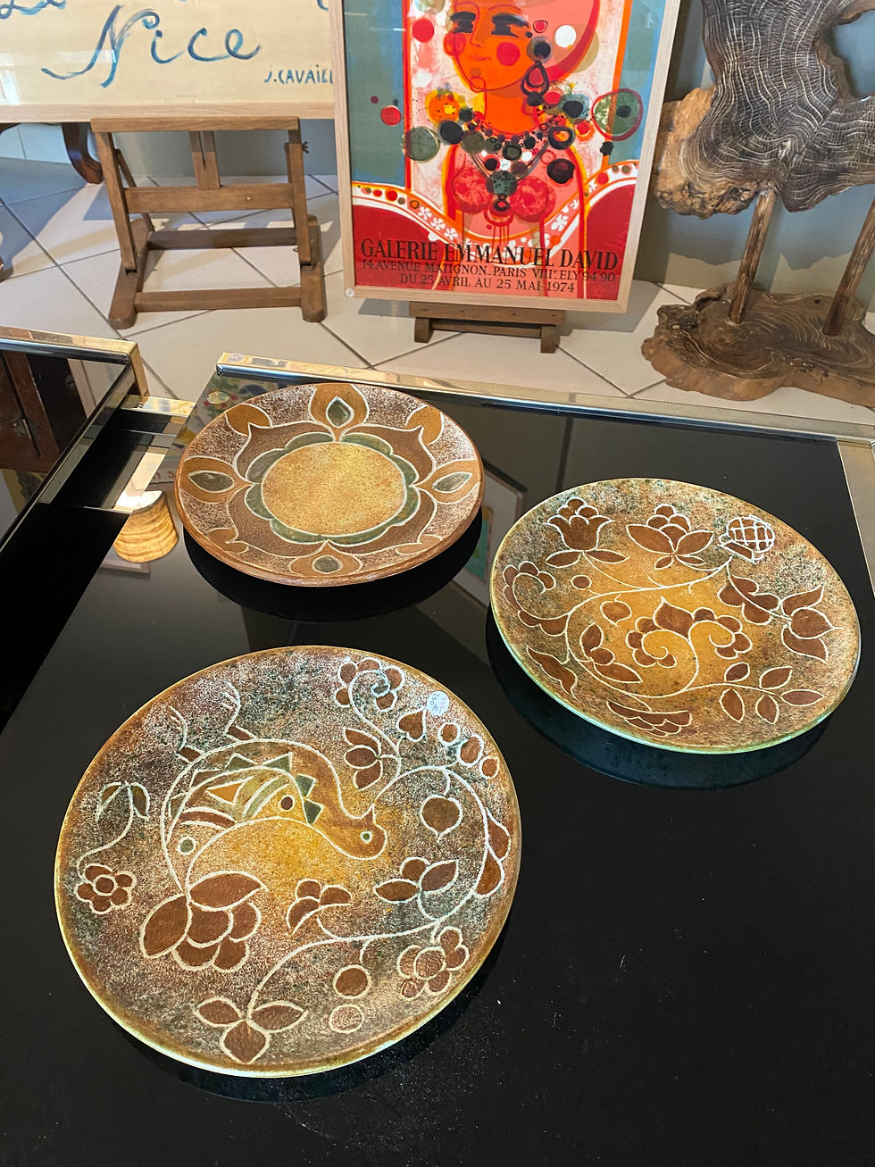 Trio d'assiettes en céramique Bernard Buffat