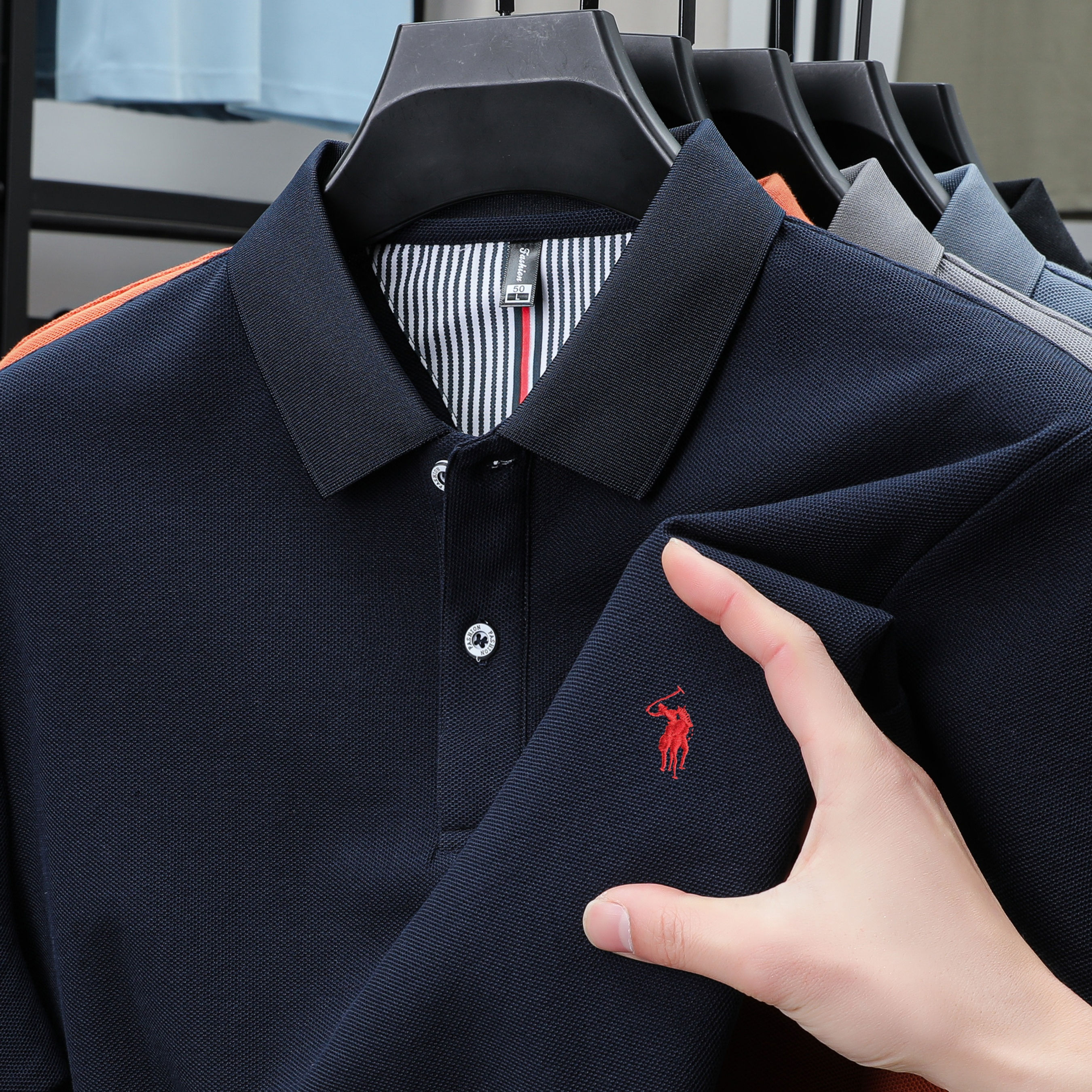 Summer Men's Swing Spurs Embroidered Short Sleeve Polo Shirt Breathable Quick Dr