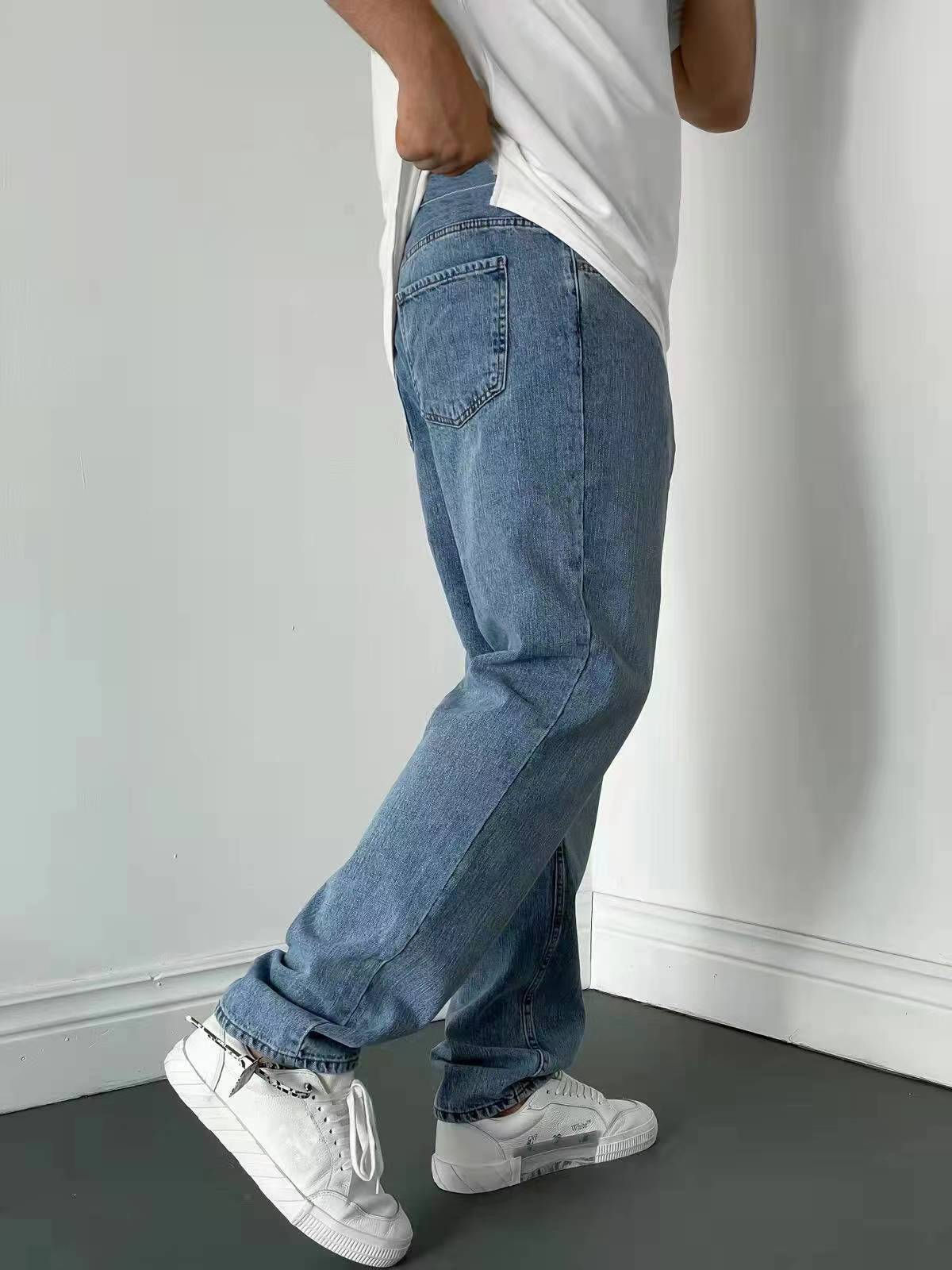 Men Comfortable Straight Casual Jeans Male Soft Baggy Outside Denim Pants Classi