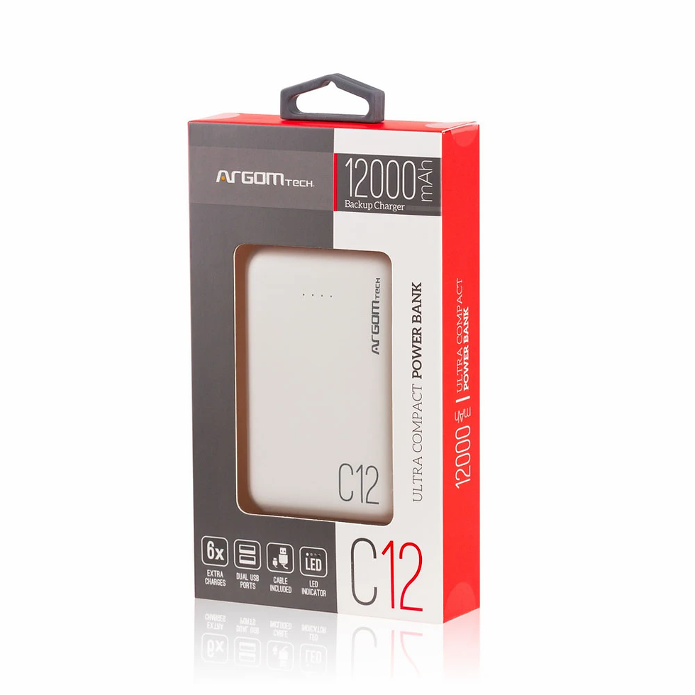 Miniatura: Power Bank C12 12000mAh - Argom Tech ARG-PB-1138BK