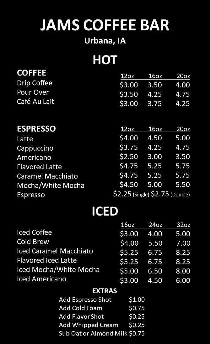 Menu JAMS Coffee Bar