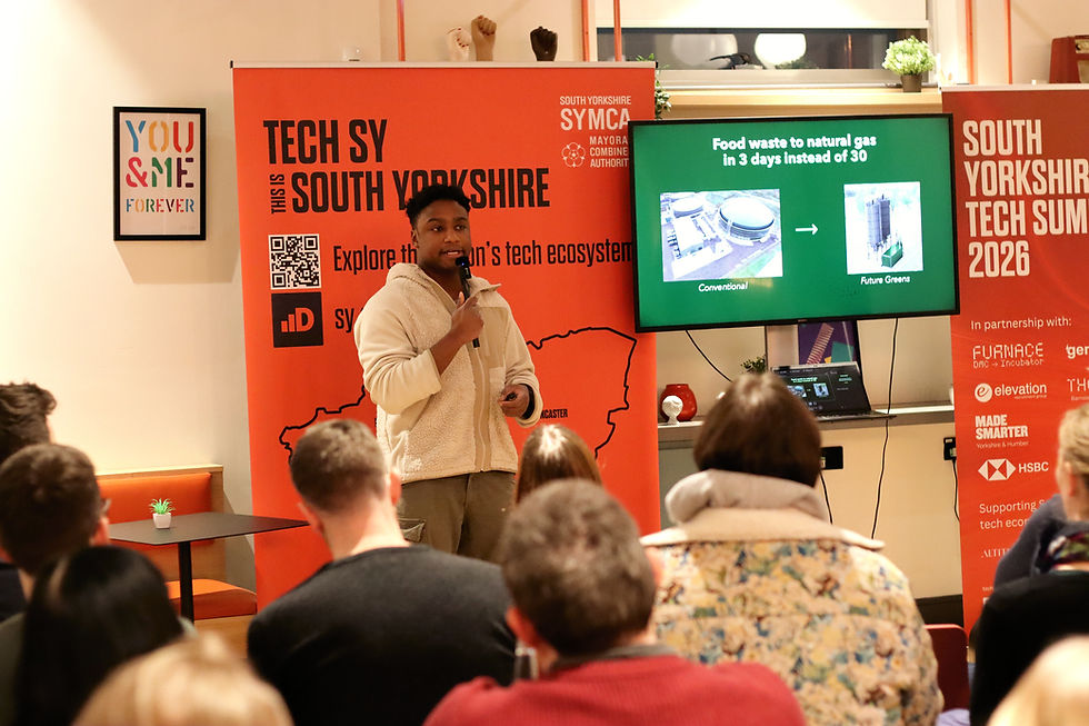 Future Greens co-founder pitching at the TECH SY South Yorkshire startup showcase