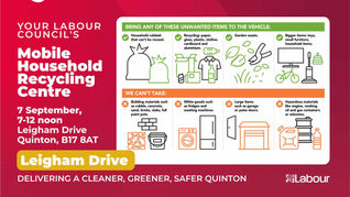 Mobile Household Recycling Centre coming to Leigham Drive, Quinton