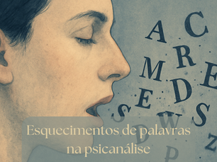 Pessoa com letras se desfazendo ao falar, representando o esquecimento de palavras como formação do inconsciente.