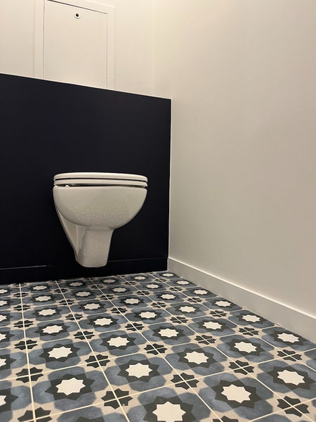 Toilettes en chantier avancé, Projet Michelet, Suresnes.