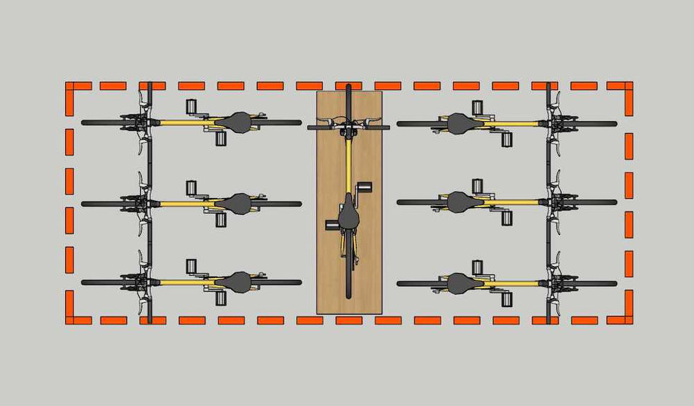 Podium central de mise en avant des vélos.