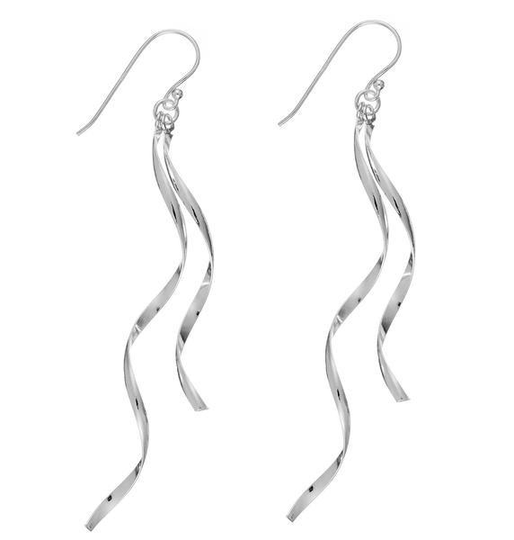 Double dangle spiral silver earrings