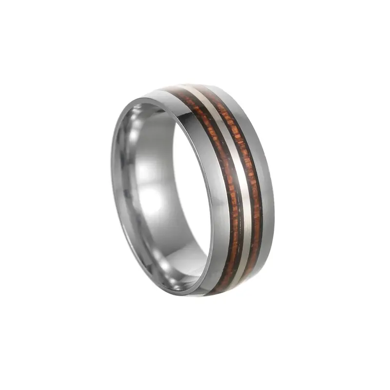 Men’s stainless steel ring with wooden resin  band