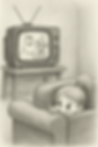 Sketched drawing of a young girl hiding among sofa cushions, scared by The Moomins