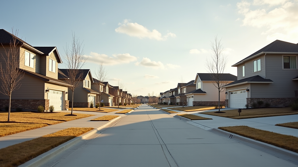 Eye-level view of a modern Sioux Falls neighborhood with new homes