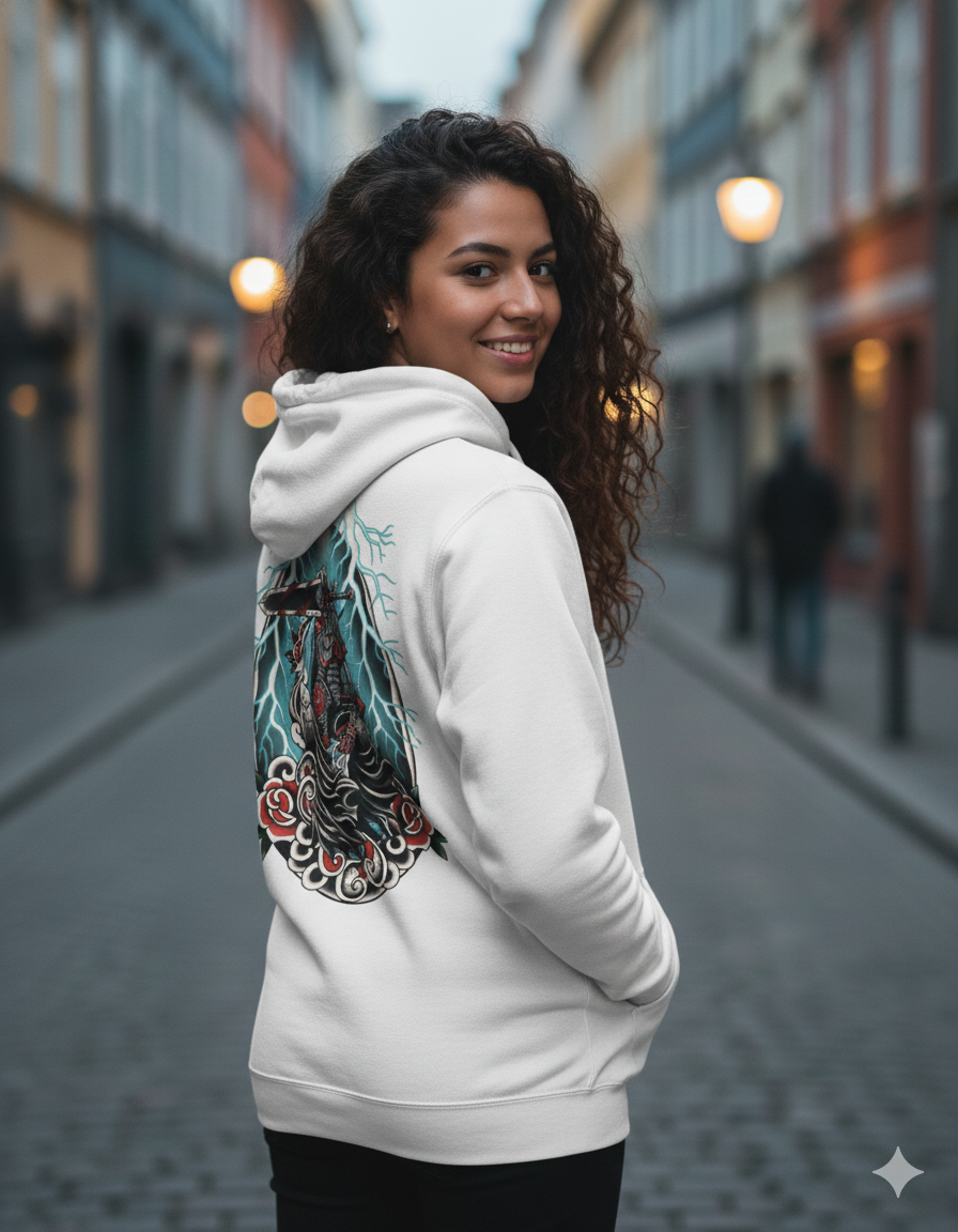 Thumbnail: White Berserk Hoodie Back View