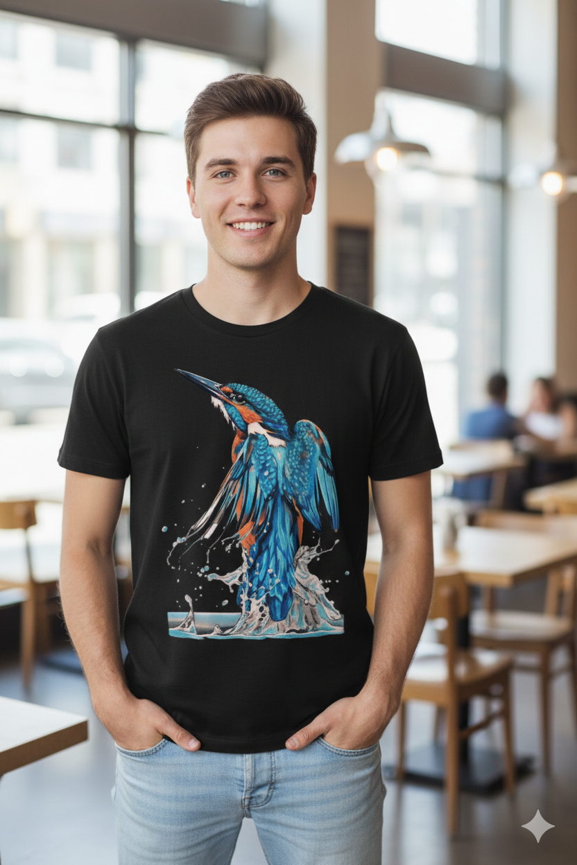 Thumbnail: Black Bird in a pond T-Shirt Front View