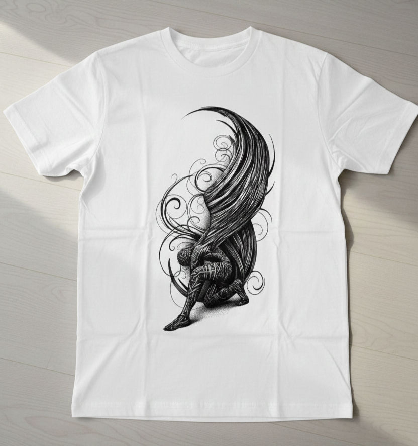 White Unravelled T-Shirt Front View