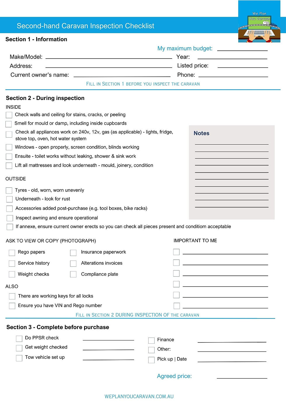 Buying a caravan checklist