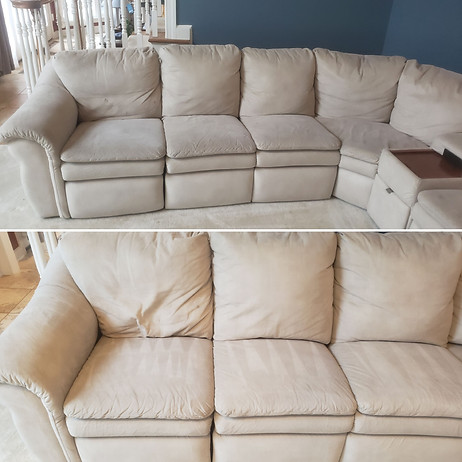 Before and after photograph of a couch/upholstery cleaning we did in Nokesville