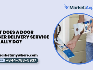 door hanger delivery service visual showing a distribution coordinator reviewing a neighborhood route while a field worker places a door hanger
