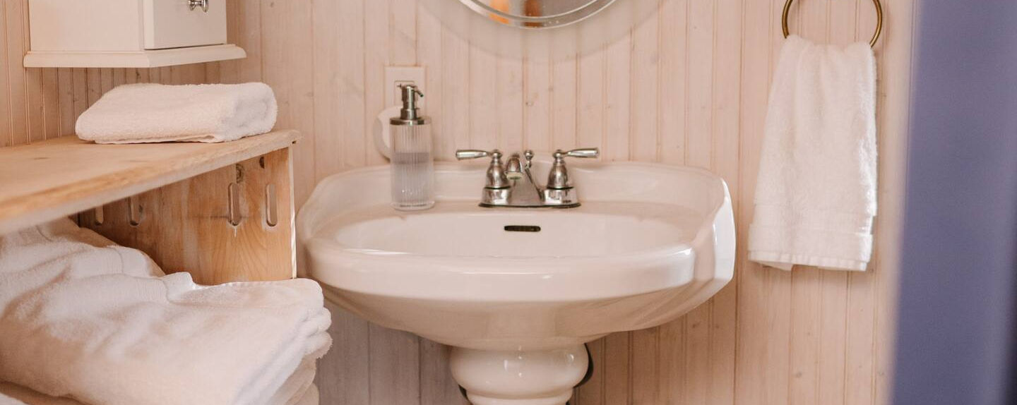 bathroom at the apartment; on-site accommodation for wedding party and guests
