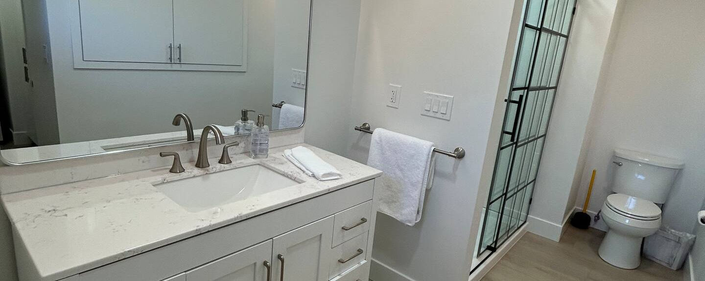 bathroom of our on-site bride and groom accommodation