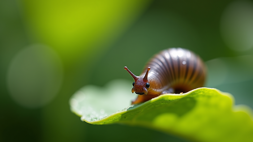 Close-up view of a slug on a green leaf