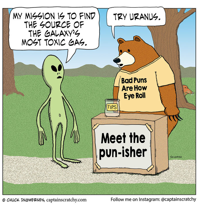 Does a bear zap an alien with a bad pun?
