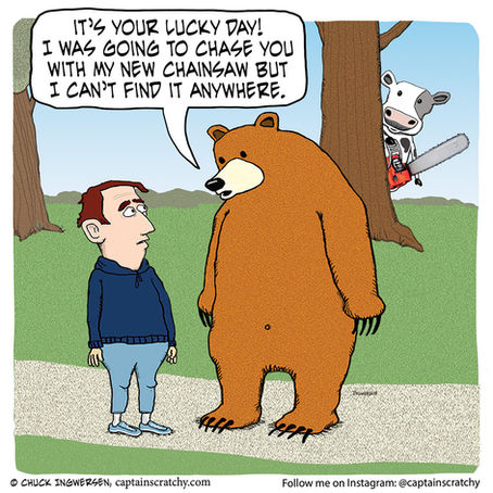 Bear promises guy a lucky day, but Cow has other ideas