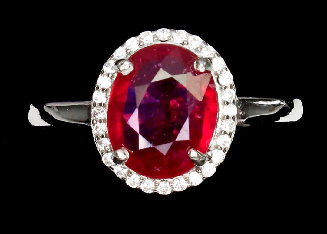Ruby & White Stone Silver Ring