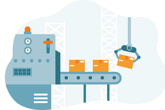 An illustration of a consumer packaged goods manufacturing assembly line