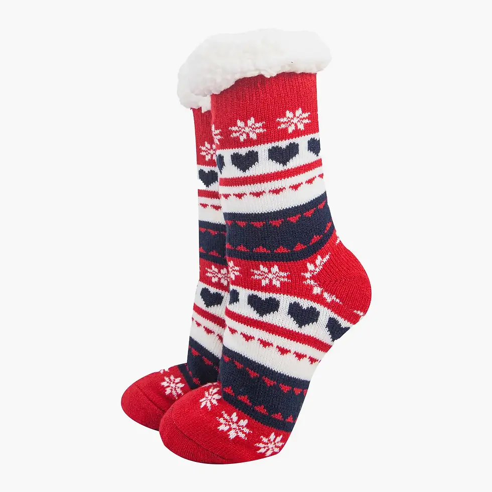 Women's Long Slipper Socks- Navy/Red, Fair Isle