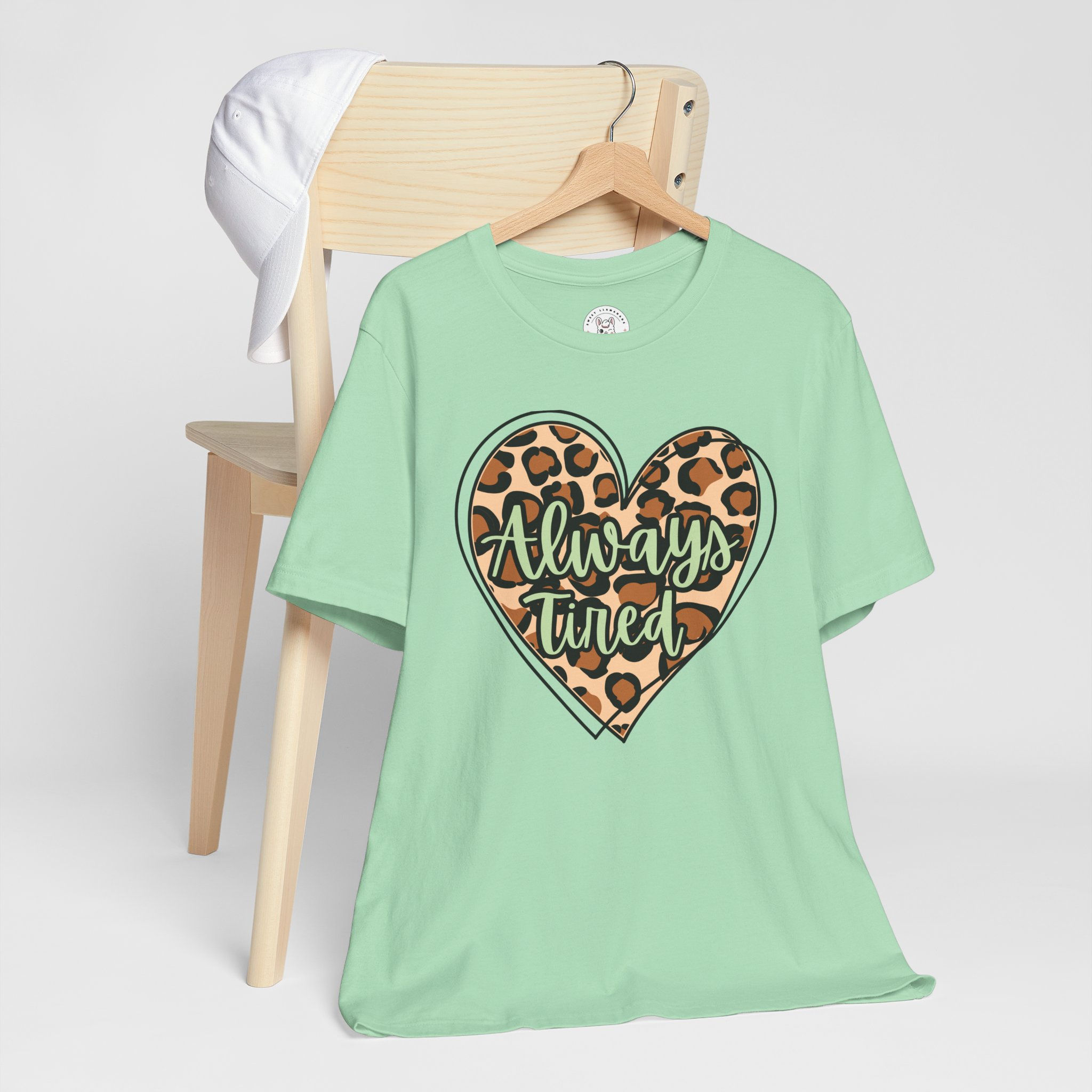 Always Tired Leopard Heart Tee, Fun Casual Vibe Shirt, Mom Tshirt