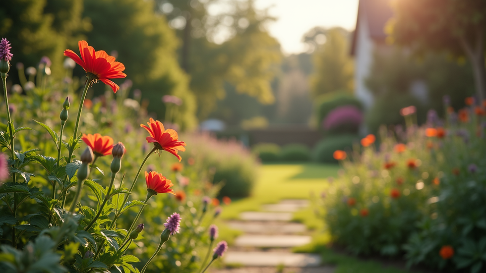 Eye-level view of a well-maintained garden with seasonal flowers