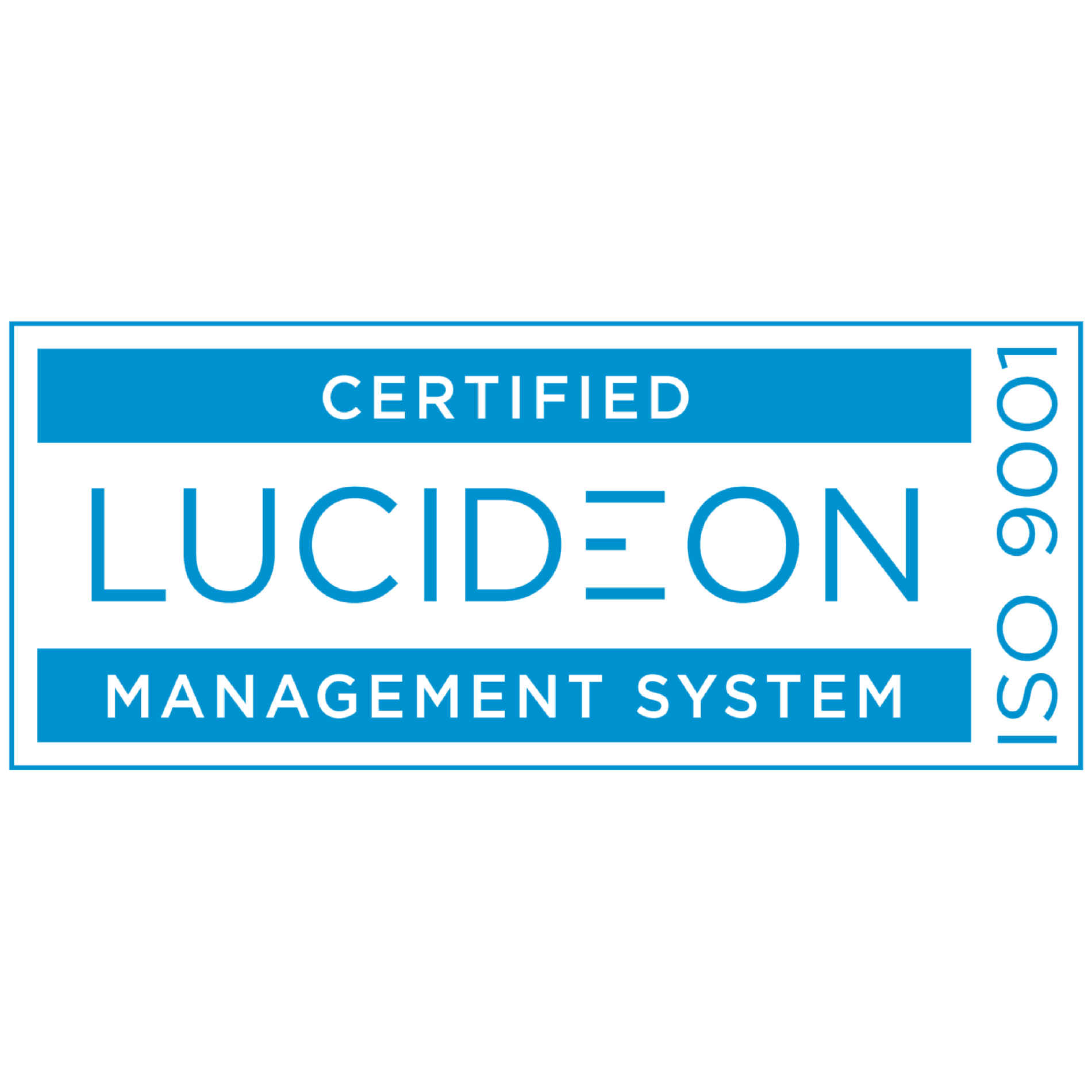Logo de certification ISO 9001 Lucideon – Garanties de qualité, de sécurité sanitaire et de conformité des produits de purification d’eau proposés par OMERCI.