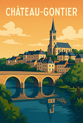 Château-Gontier, Pont et Église Historique.png