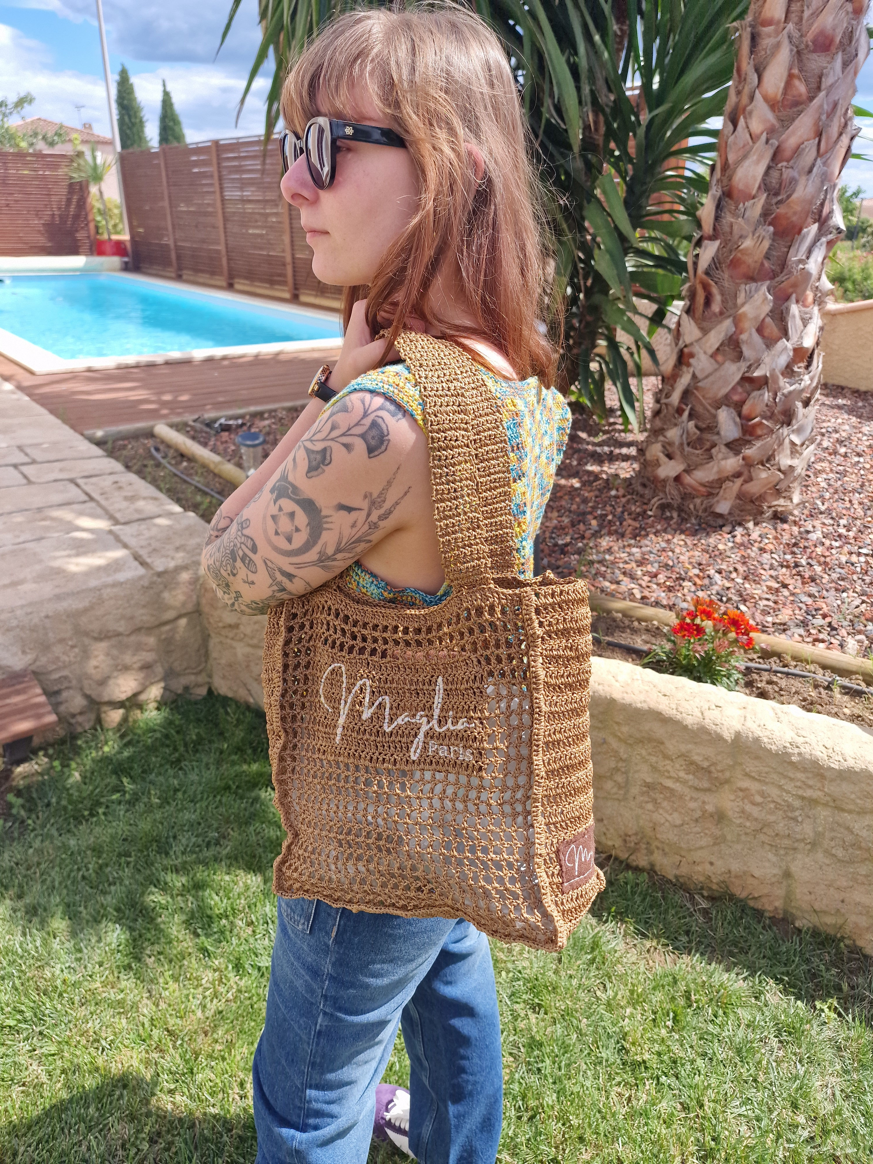 Sac fait main raphia rafia crochet