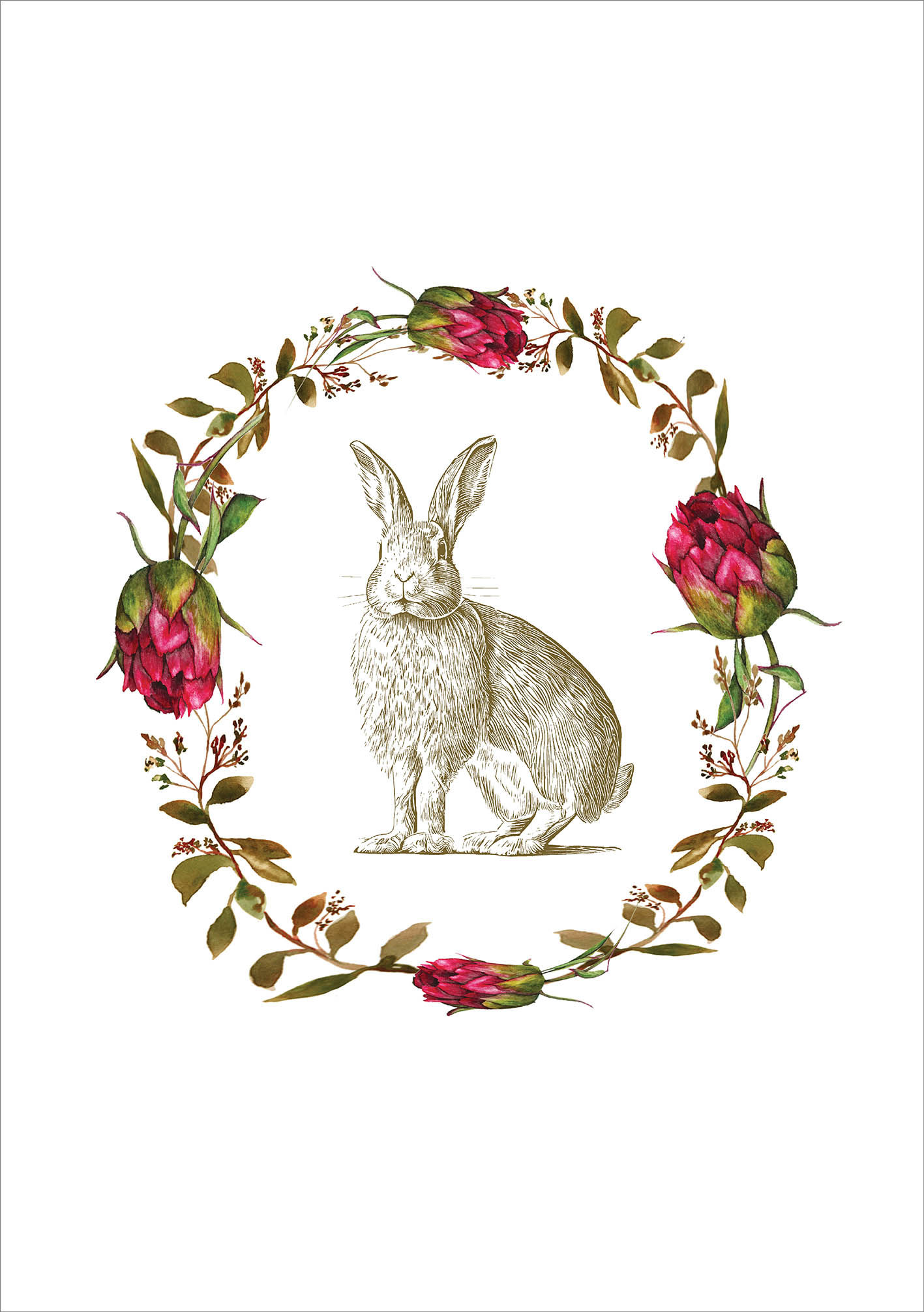 Tea Towel - Green Bunny in Protea Wreath