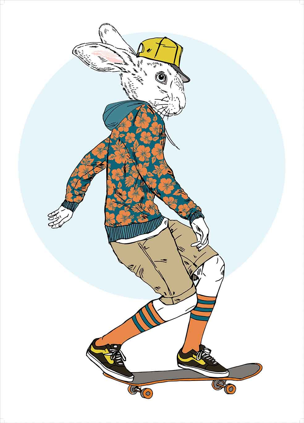 Tea Towel - Rabbit on Skate Board