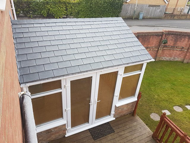 Thumbnail: tapco roof tiles on conservatory conversion, gable ended