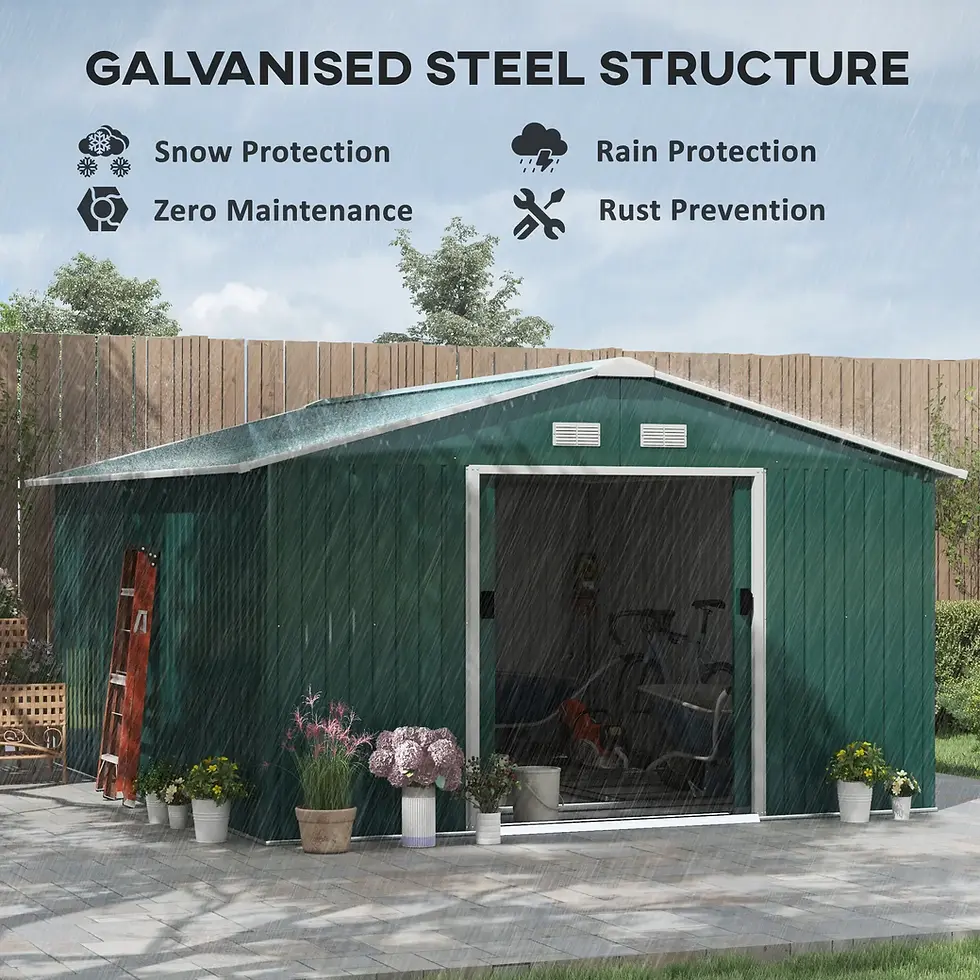 Thumbnail: Outsunny 12ft x 11ft Steel Garden Shed composition