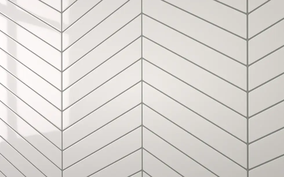 Thumbnail: Chevron White with dark grey grout 345mm x 75mm