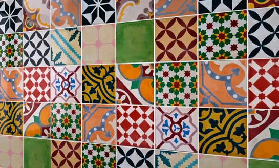 Multicoloured patterned encaustic tile effect PVC wall panel