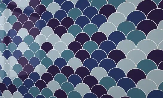 Navy, purple and blue fish scale tile effect PVC wall panel