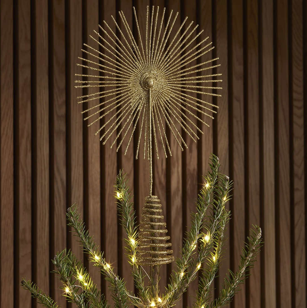 Thumbnail: Gold Christmas Tree Starburst Shown on Top of Tree