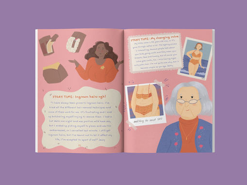 A collection of images I created for the publication 'Lady Garden' by Sophie McPhearson.

The magazine is an encouraging guide for women of all ages on personal hygiene, depicting taboo topics and giving useful tips.
The work I created was responding to existing texts or Sophie's ideas. I got to illustrate a variety of characters, double spread illustrations, as well as numerous spot illustrations of different objects.

The project has been awarded the Creative Conscience Bronze Award in September 😊
https://www.creative-conscience.org.uk/winners/the-lady-garden