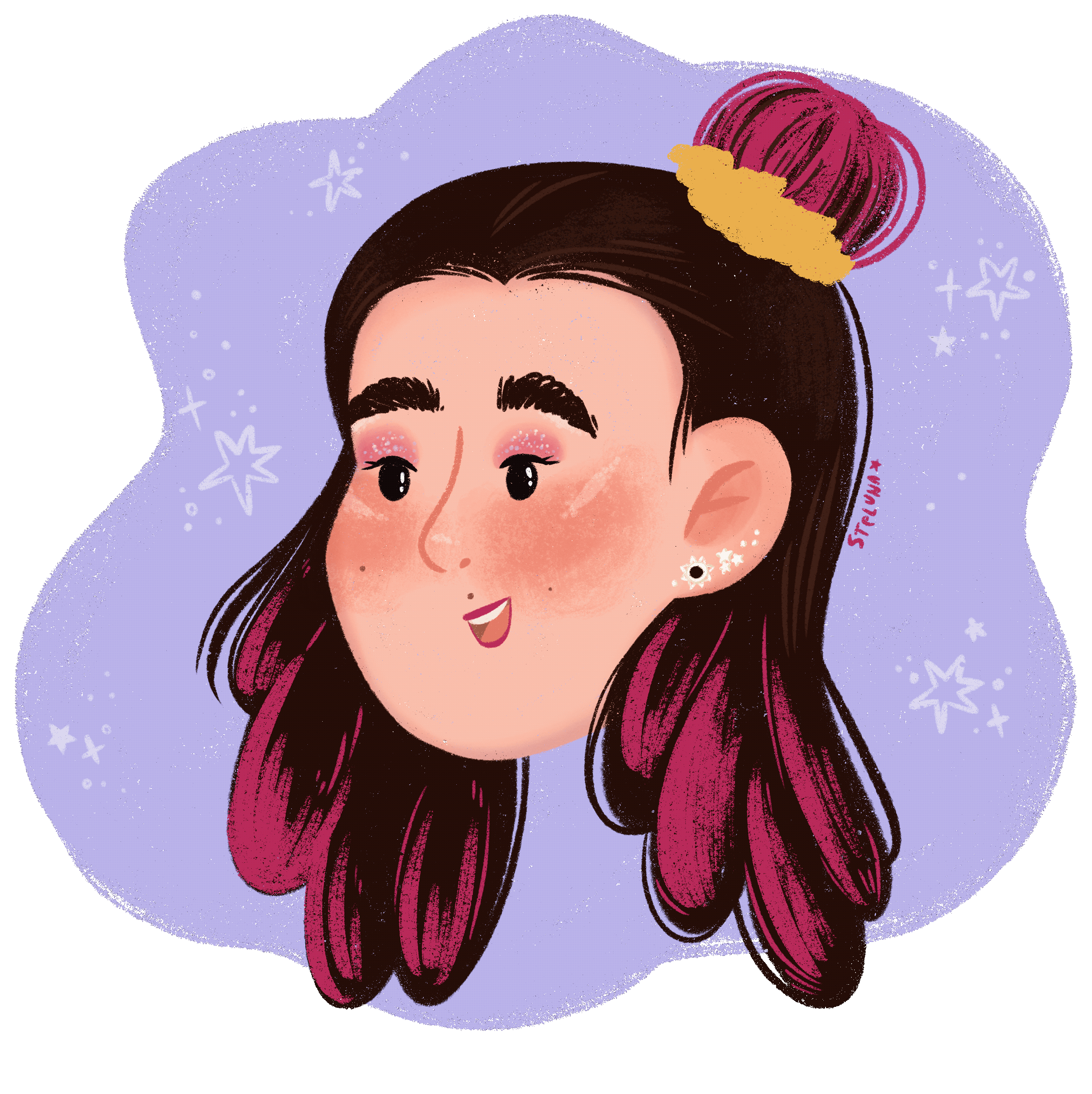 An animated gif illustration of a stylized self portrait.