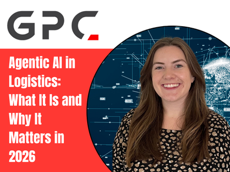 Agentic AI in Logistics blog cover by Isabelle Miller, GPC Head of Business Development, with a data network visual.
