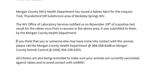 Rabies Alert Issued by the Morgan County Health Department