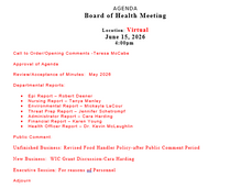 Updated Berkeley-Morgan County Board of Health Meeting Agenda: 6.15.26