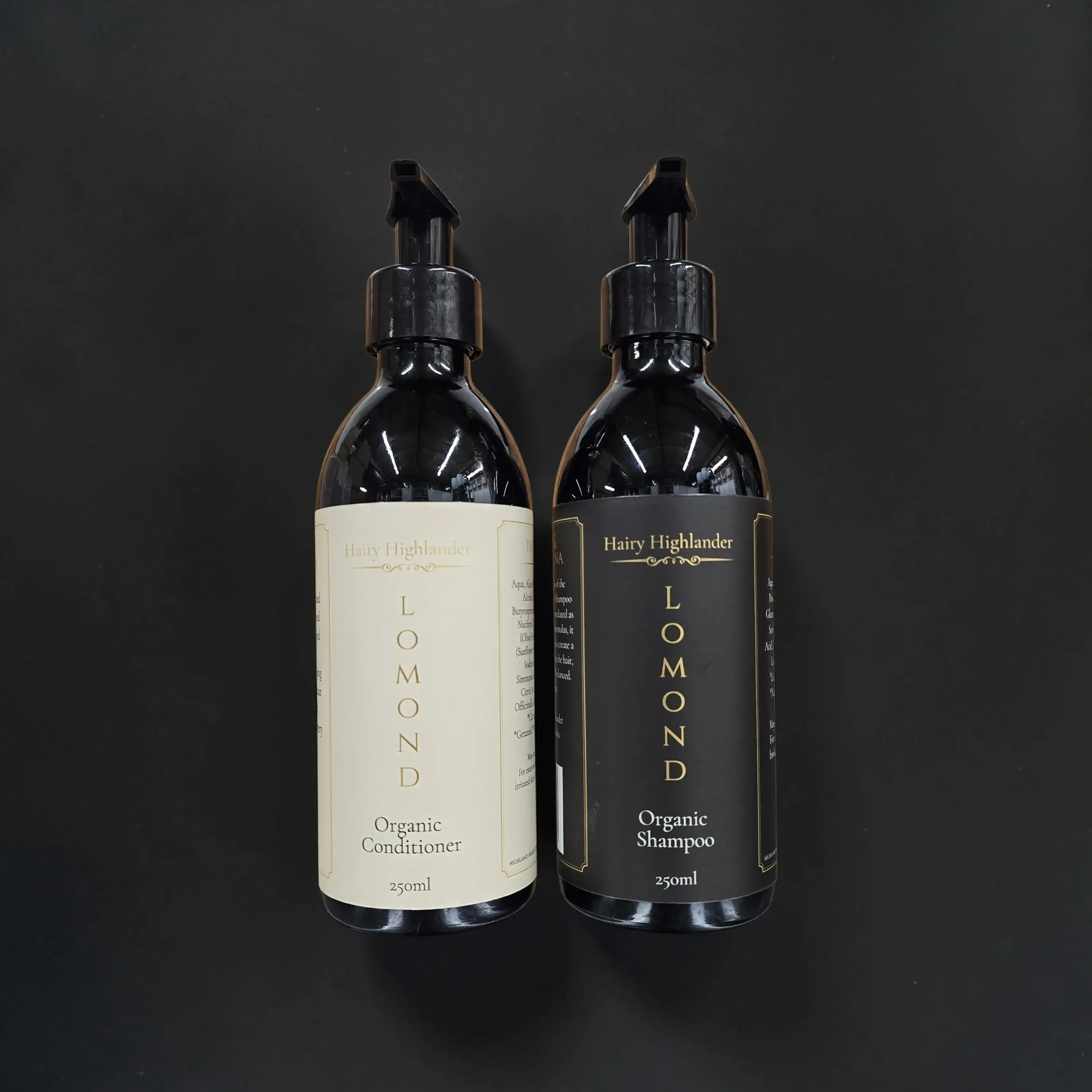 Lomond organic shampoo and conditioner set with aloe vera and plant-based ingredients.