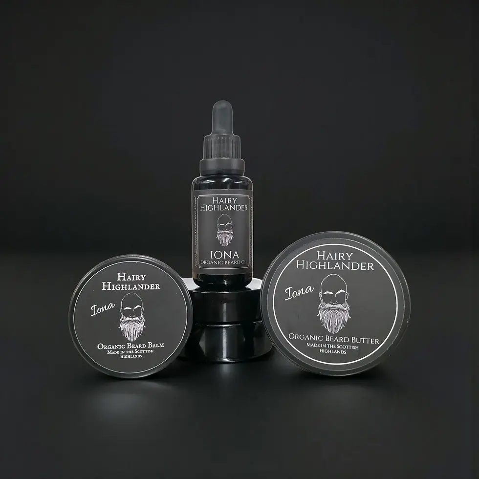 Thumbnail: Organic beard oil natural beard balm and luxury whipped butter beard grooming set by Hairy Highlander