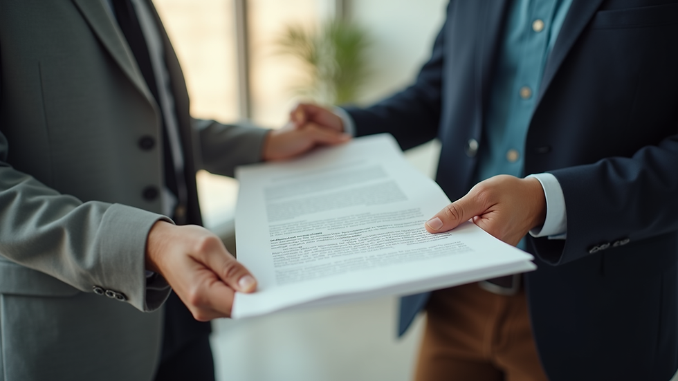 Eye-level view of a legal document being handed over